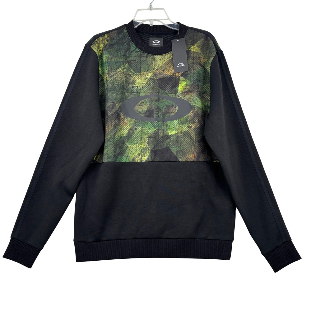 Oakley Jazz Hands DWR Crew Neck Sweatshirt Mens M Black Geo Camo Topo Graphic
